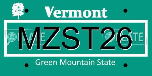 MZST26 Vermont License Plate