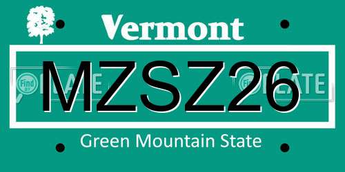 MZSZ26 Vermont License Plate