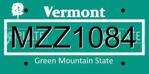 MZZ1084 Vermont License Plate