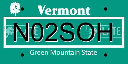 N02SOH Vermont License Plate