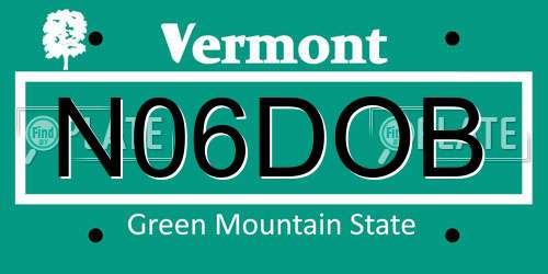 N06DOB Vermont License Plate