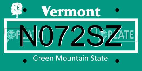N072SZ Vermont License Plate