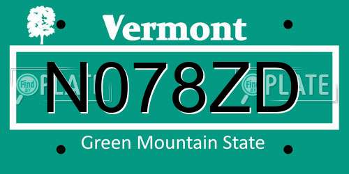 N078ZD Vermont License Plate