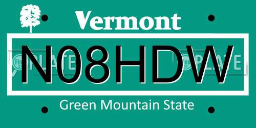 N08HDW Vermont License Plate