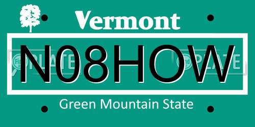 N08HOW Vermont License Plate