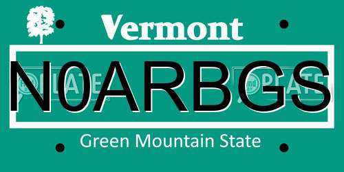 N0ARBGS Vermont License Plate