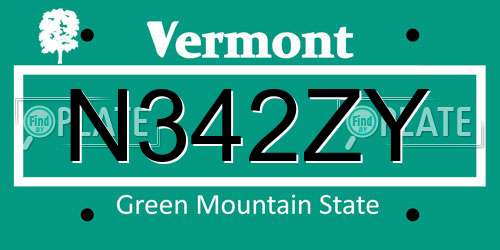 N342ZY Vermont License Plate