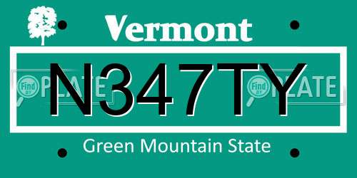 N347TY Vermont License Plate
