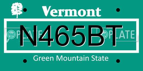 N465BT Vermont License Plate