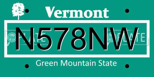 N578NW Vermont License Plate
