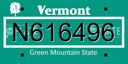 N616496 Vermont License Plate
