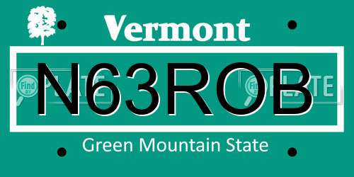 N63ROB Vermont License Plate