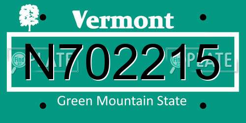 N702215 Vermont License Plate