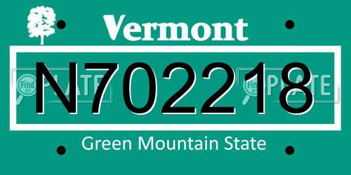 N702218 Vermont License Plate