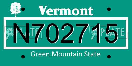 N702715 Vermont License Plate