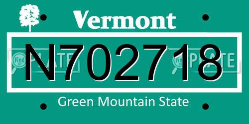 N702718 Vermont License Plate