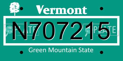 N707215 Vermont License Plate