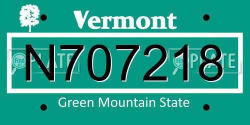 N707218 Vermont License Plate