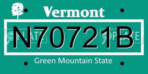 N70721B Vermont License Plate