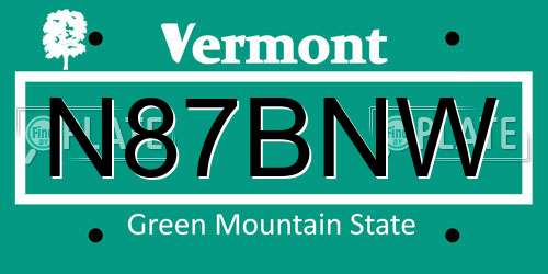 N87BNW Vermont License Plate