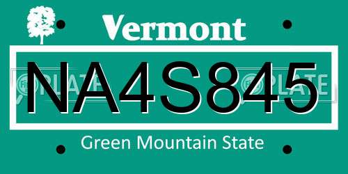 NA4S845 Vermont License Plate