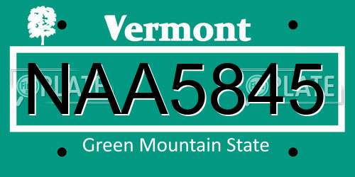 NAA5845 Vermont License Plate