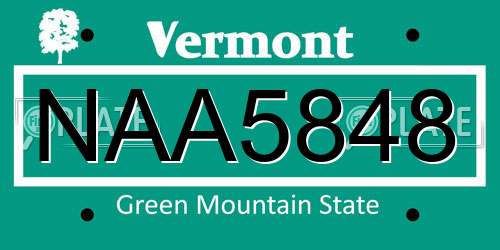 NAA5848 Vermont License Plate