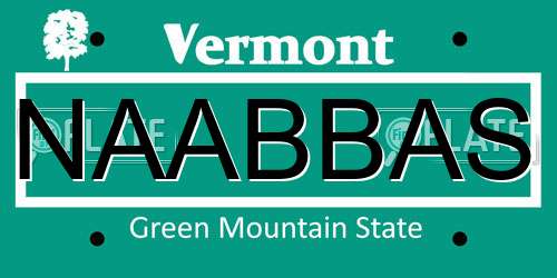 NAABBAS Vermont License Plate