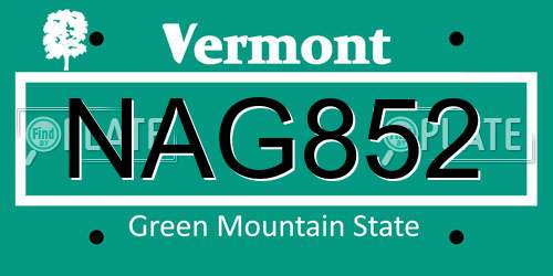 NAG852 Vermont License Plate