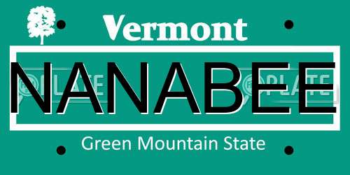 NANABEE Vermont License Plate