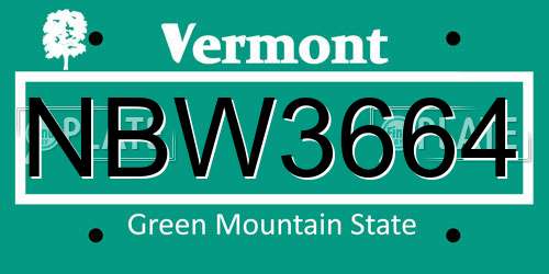 NBW3664 Vermont License Plate