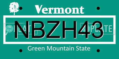 NBZH43 Vermont License Plate