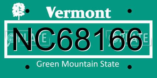 NC68166 Vermont License Plate