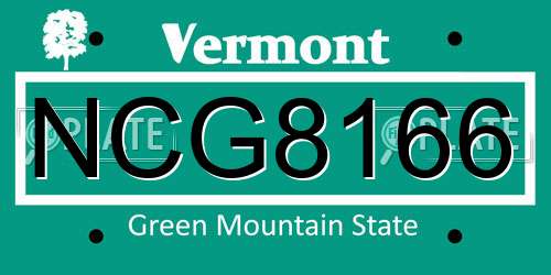 NCG8166 Vermont License Plate