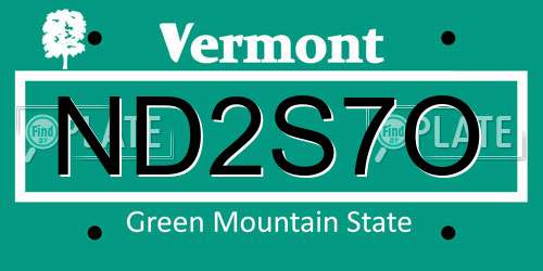 ND2S7O Vermont License Plate