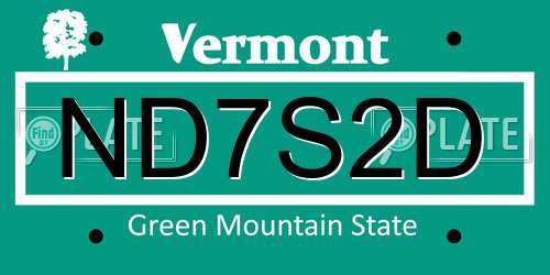 ND7S2D Vermont License Plate