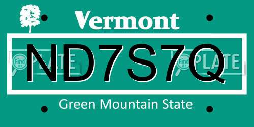 ND7S7Q Vermont License Plate