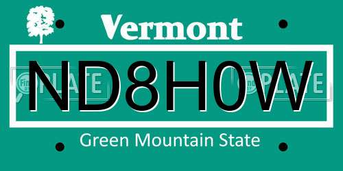 ND8H0W Vermont License Plate