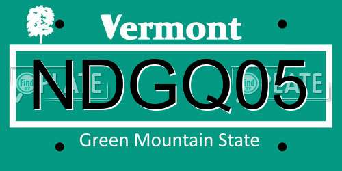 NDGQ05 Vermont License Plate