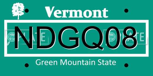 NDGQ08 Vermont License Plate