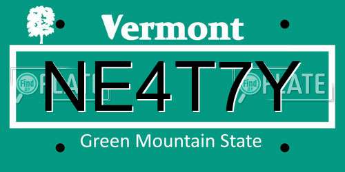 NE4T7Y Vermont License Plate