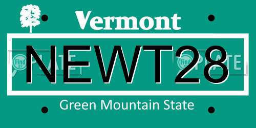 NEWT28 Vermont License Plate