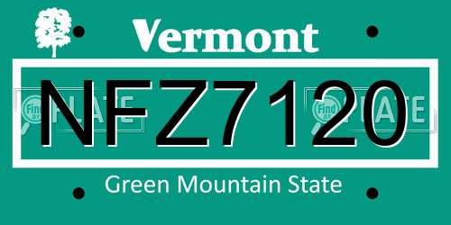 NFZ7120 Vermont License Plate