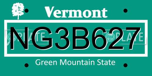 NG3B627 Vermont License Plate