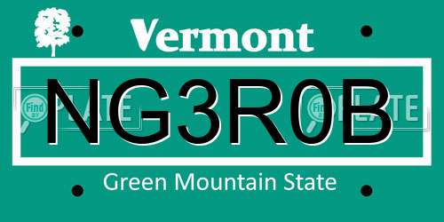 NG3R0B Vermont License Plate