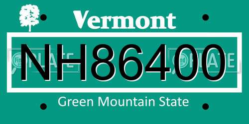 NH86400 Vermont License Plate