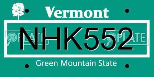 NHK552 Vermont License Plate