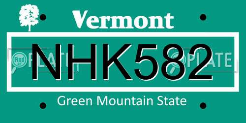 NHK582 Vermont License Plate