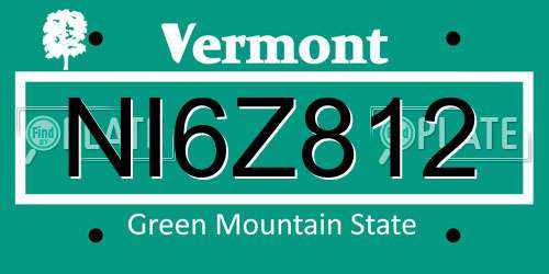 NI6Z812 Vermont License Plate