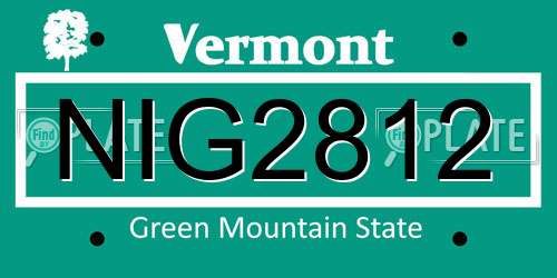 NIG2812 Vermont License Plate